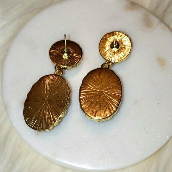 New Gold Druzy Quarts Stones Drop Earrings - Picture 4 of 5